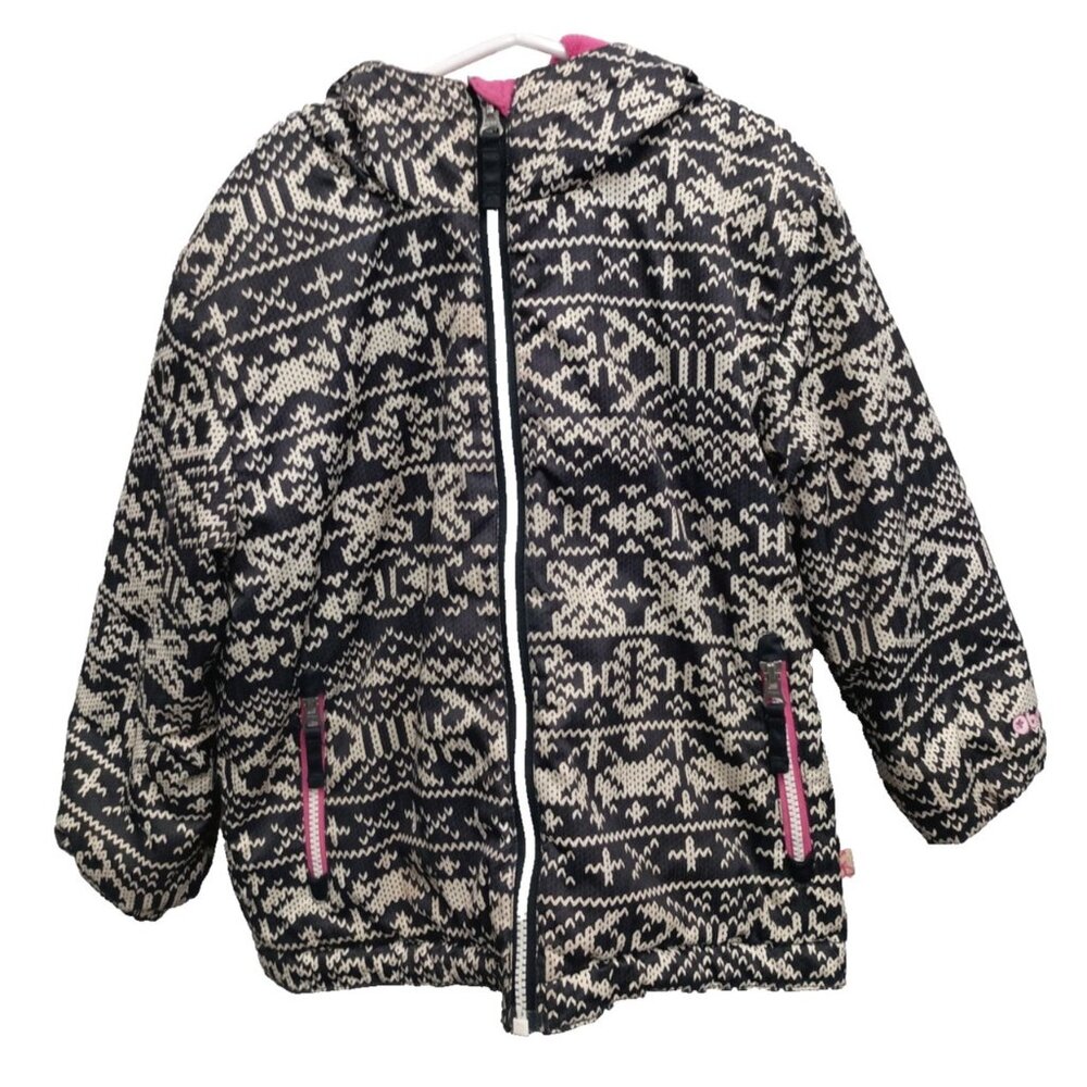 Obermeyer Kids Puffer‎ Jacket Size 5 Girls Black White Hooded Winter Snow